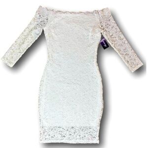 Accent Z Kimcine Curve White Lace Off the Shoulder Bodycon Dress